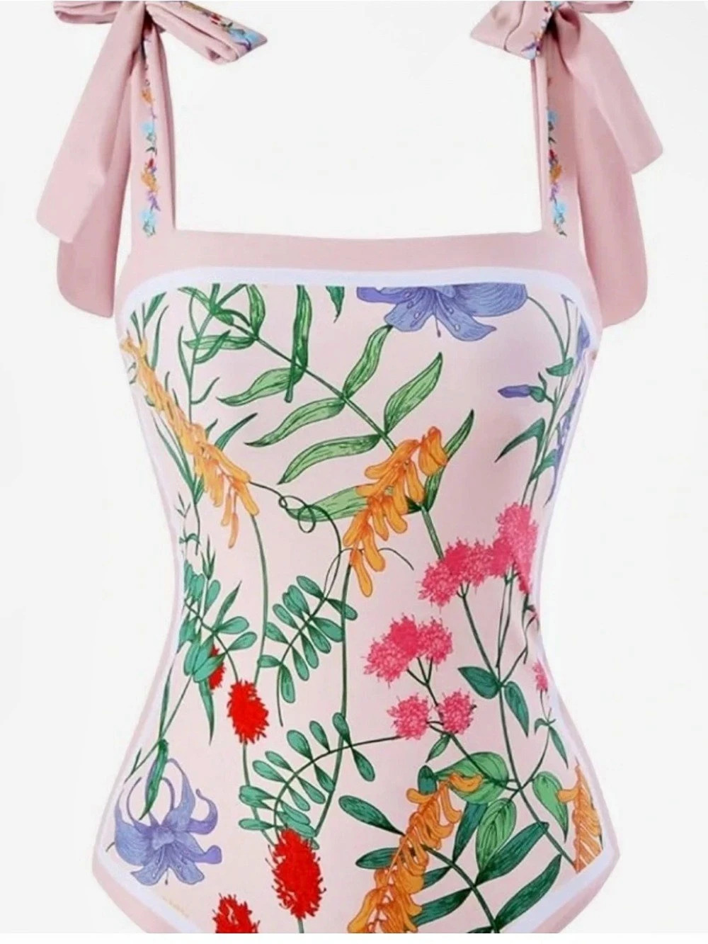 Visual Mood Joanna Reversible Tie-Shoulder One-Piece Swimsuit Pink & White